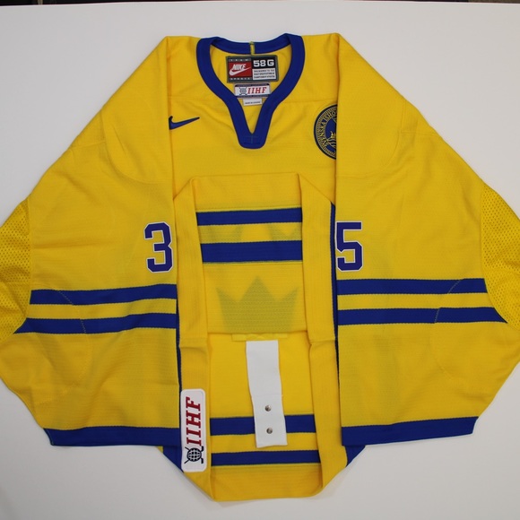Team Sweden Sverige Yellow #35 IIHF game worn Nike 58G $250 - Picture 5 of 6